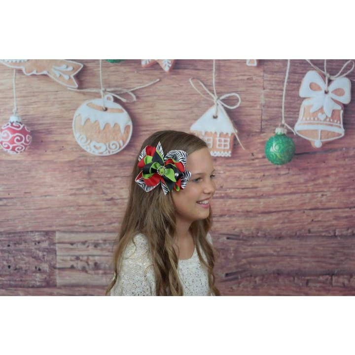 Girls Christmas Rocking Zebra Bling Hair Bow for wholesale on Faire1