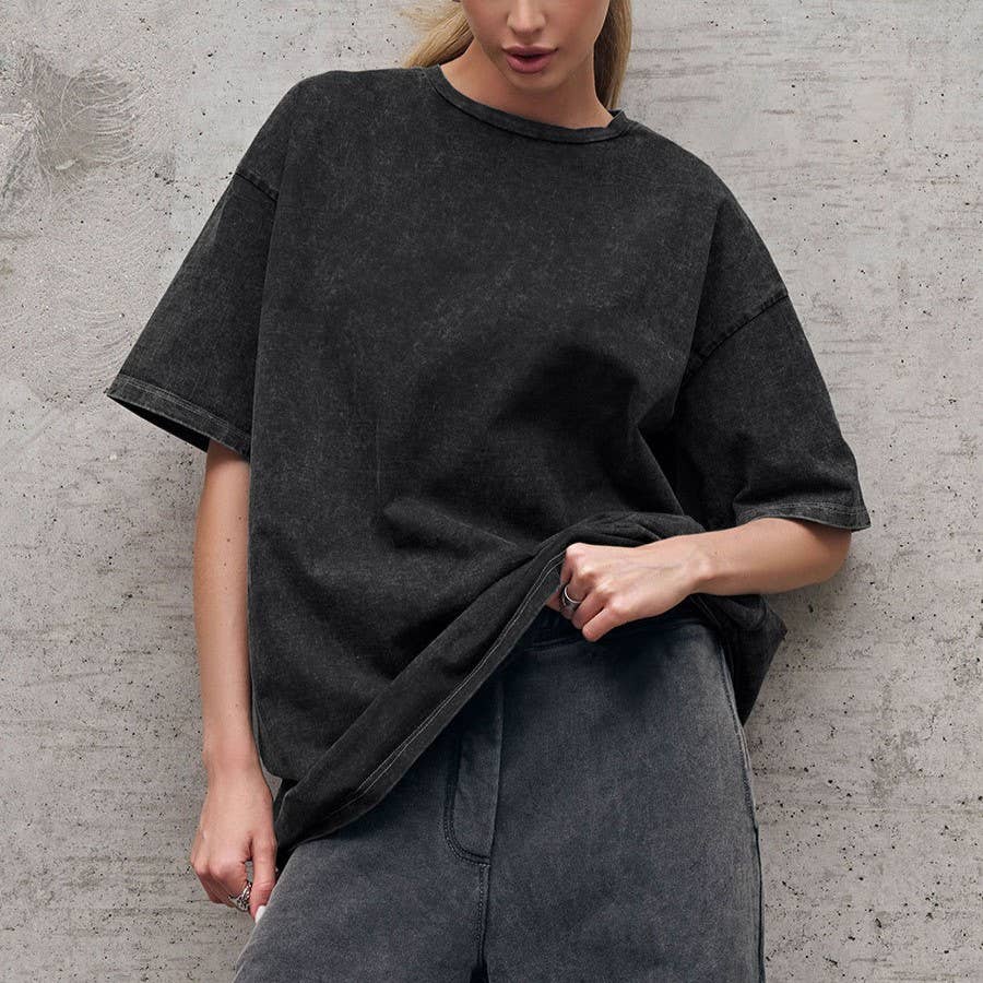 Rosa Clothing - Wholesale T-Shirt - Women's - Washed Distressed Crewneck Brushed T-Shirt6