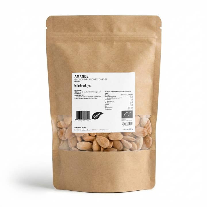Spanske mandler, afskallede (hvide), ristede | Zip-pose 500 for engroshandel hos BIOFRUI1981 / Ex-Biofruisec