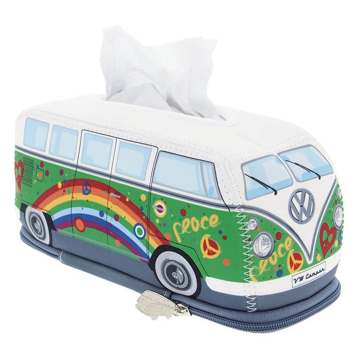 VW Collection by BRISA - Wholesale Tissue Box - VW T1 Bus Cosmetic Tissue Napkin Holder Dispenser - Peace/GN