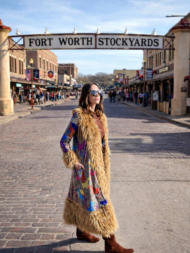 Penny Deluxe Wild Horses Faux Fur Trim Coat for wholesale by Jennafer Grace