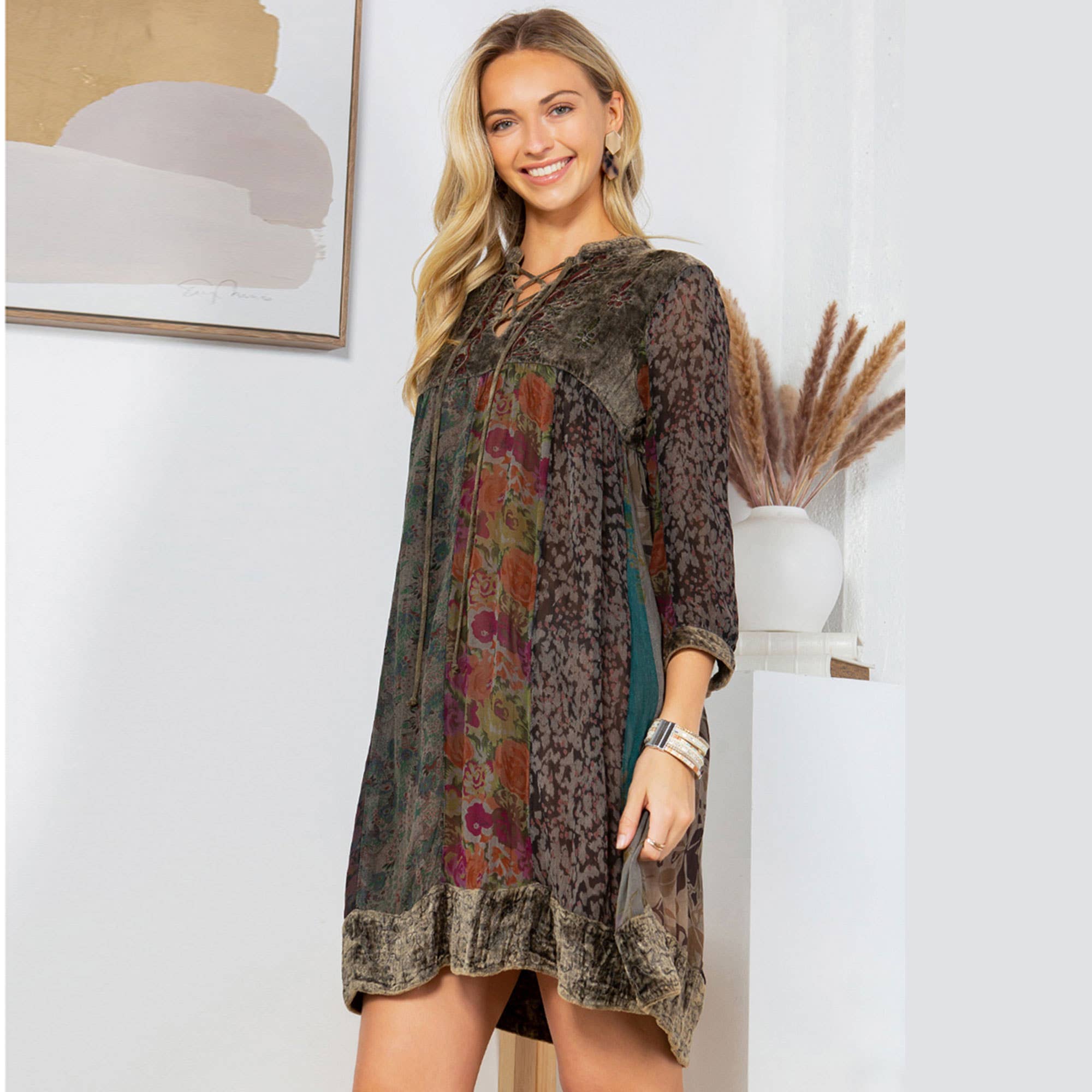 Young Threads - Wholesale Dress - Women's - Chic Bohemian Stone-Washed Babydoll Dress3