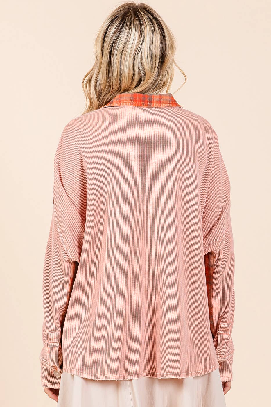 mittoshop - Wholesale Shirt Jacket/Shacket - Women's - MINERAL WASH PLAID CONTRAST WAFFLE KNIT SHACKET4