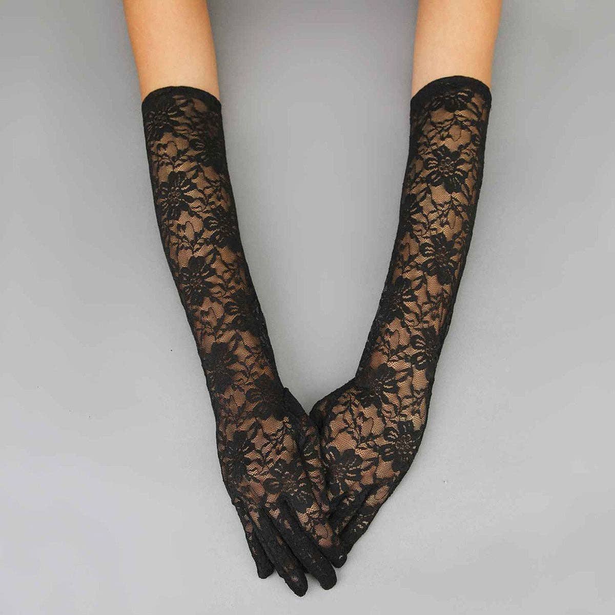 Black Lace Long Formal Gloves for Women for wholesale on Faire2
