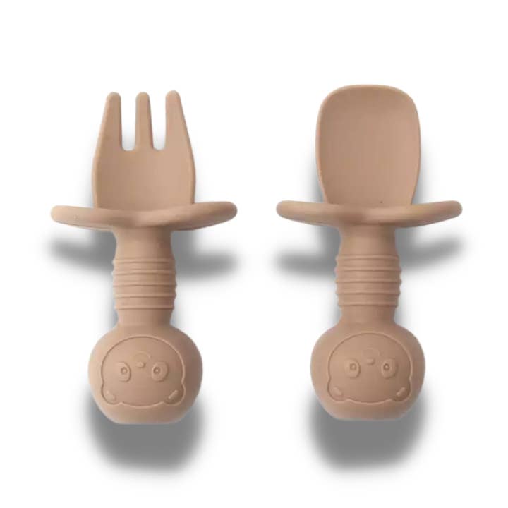 Training Fork And Spoon – Taupe for wholesale by Eat Well Bebe