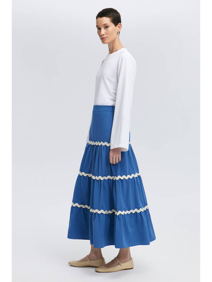 Blue STRIPE DETAILED FLOUNCE SKIRT for wholesale on Faire
