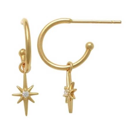 10kt massivt guld | Halva hoopörhängen | Guldringar | Stjärndinglande örhängen | Minimalistiska örhängen I Guldörhängen för wholesale av Zahav Jewelry