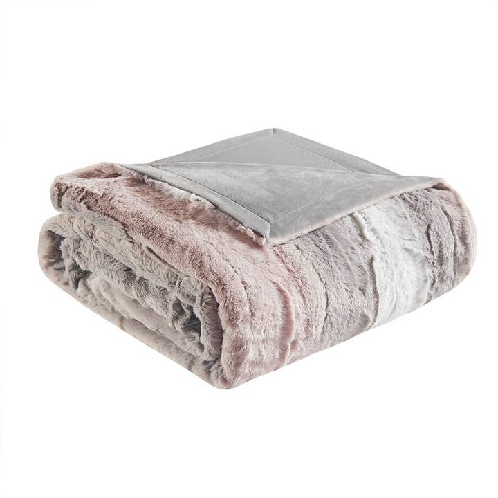 Olliix - Wholesale Throw Blanket - Oversized 60x70" Faux Fur Throw Blanket, Ombre Blush/Grey4