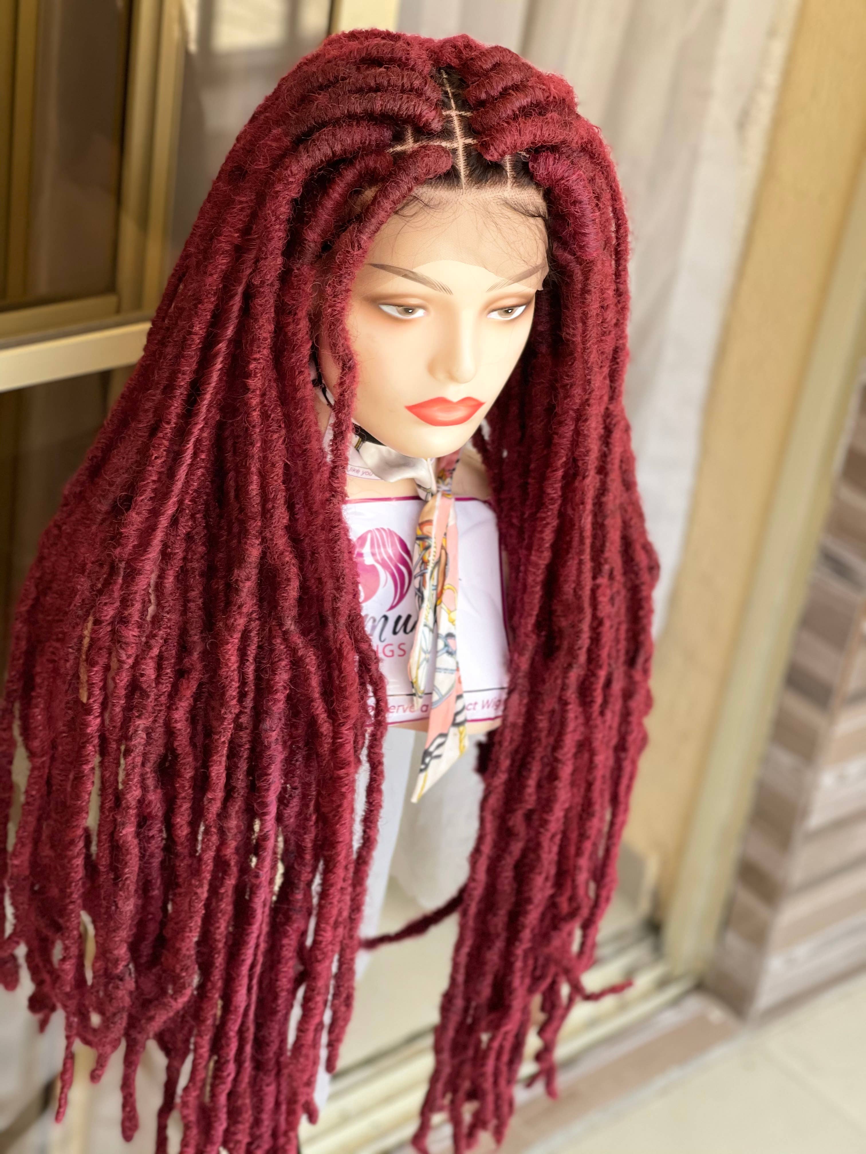 Lamuskwigs – wholesale Wig/hair piece – 36 inche Long distressed faux locs, wine  faux locs wig.5