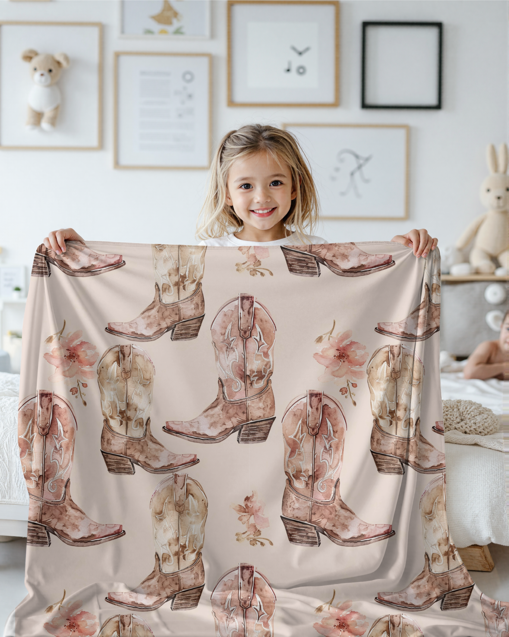 Rufflеѕ & Bоwtіеѕ - Affordable Boys & Girls Clothing - Wholesale Bedding Blanket - Kids & Baby - Girls Watercolor Western Cowboy Boot Nursery Blanket 30X406