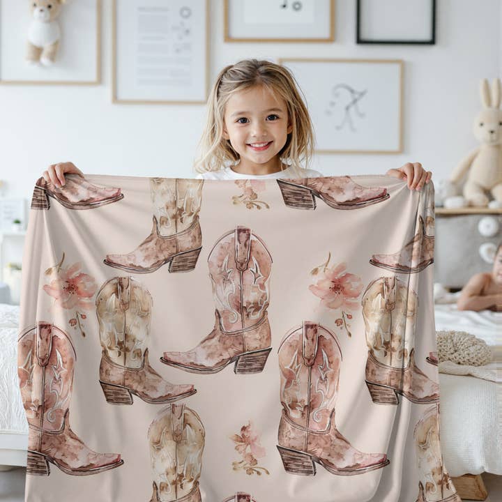 Rufflеѕ & Bоwtіеѕ - Affordable Boys & Girls Clothing - Wholesale Bedding Blanket - Kids & Baby - Girls Watercolor Western Cowboy Boot Nursery Blanket 30X406