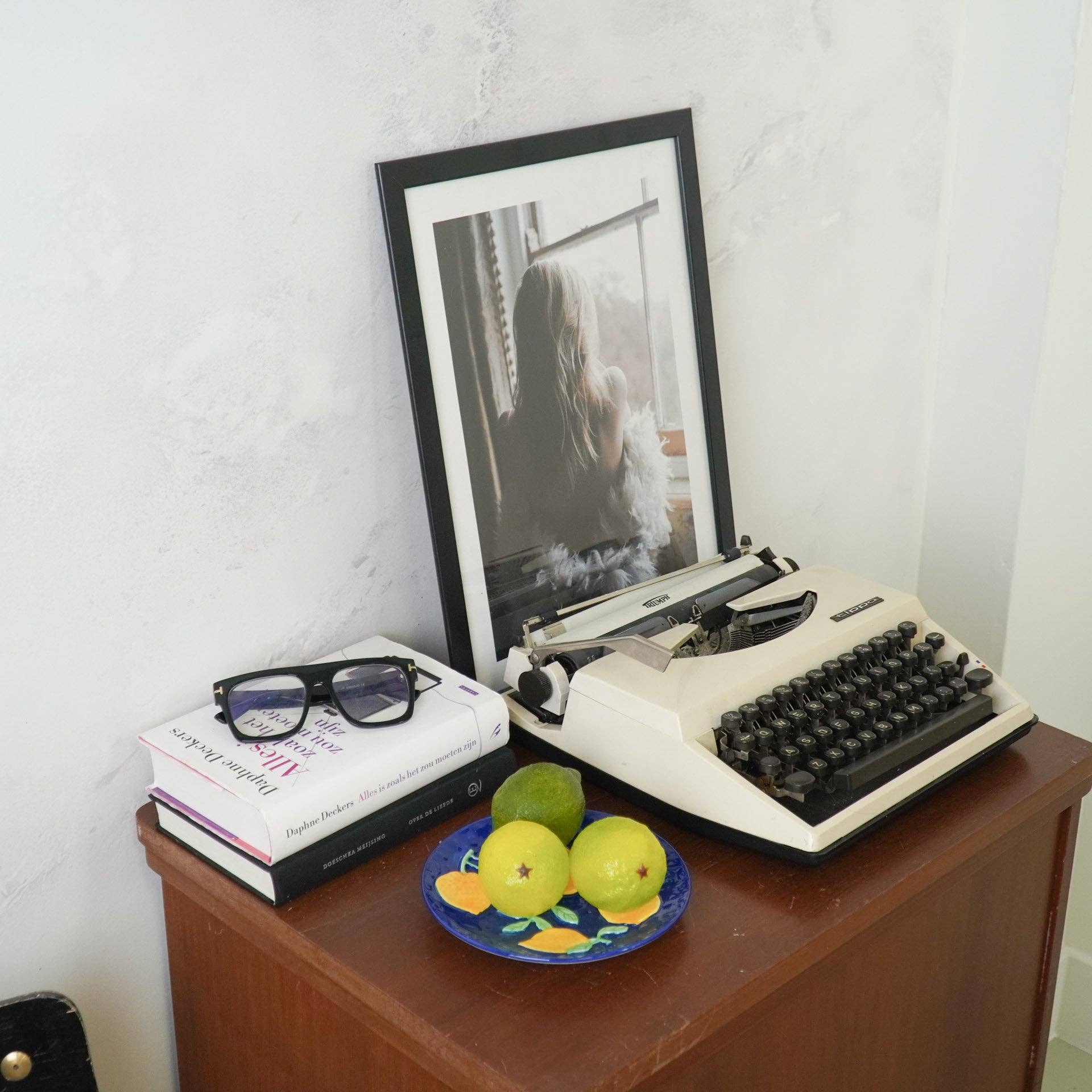 Housevitamin bv - Wholesale Decorative Plate/Dish/Bowl - Deco Plate- Lemons - Blue/Yellow-17,5x17,5x2cm4