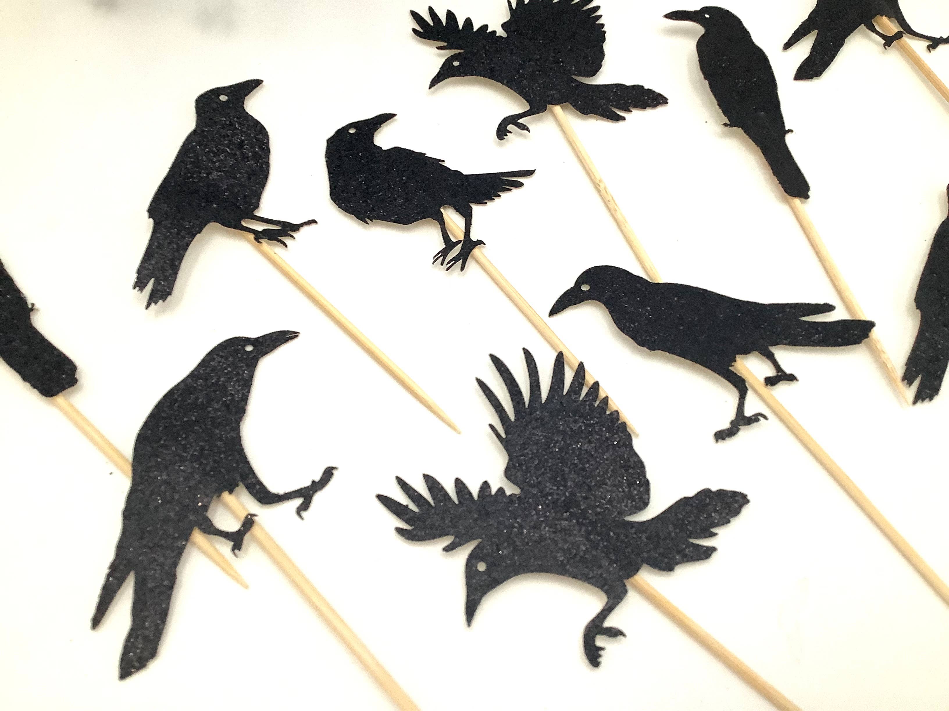 All Little Cute Things - Wholesale Cake/Cupcake Topper - Glittered Black Crow, Edgar Allan Poe Raven Cupcake Topper3