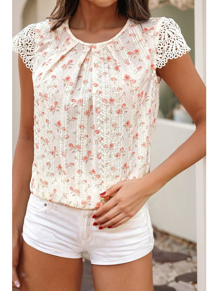 Bright Green LDC Floral Print Embroidery Detail Crochet Blouse for wholesale on Faire