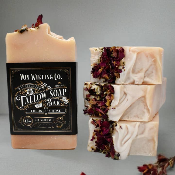 Coconut + Rose Tallow Soap for wholesale by Von Wieting Co.