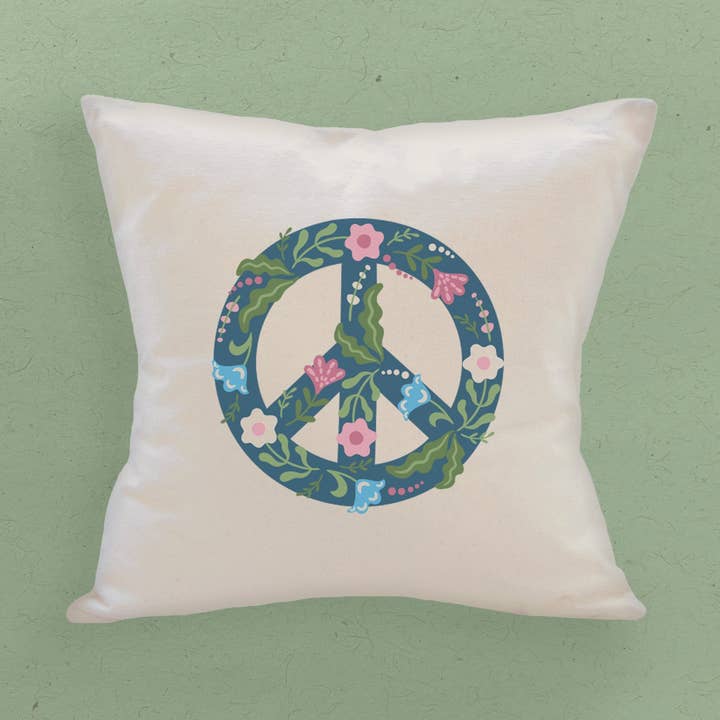Almohada de lona cuadrada con diseño floral de Peace Sign para venta al por mayor de Boheme Bliss