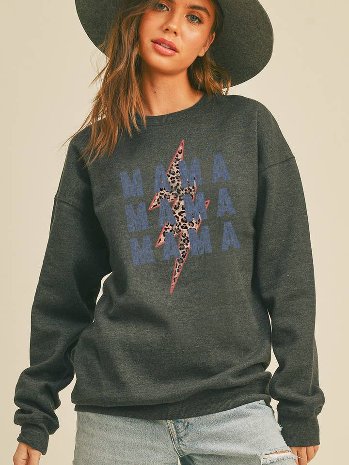 Mama Leopard Lightning Long Sleeve Sweatshirt for wholesale by Honestee