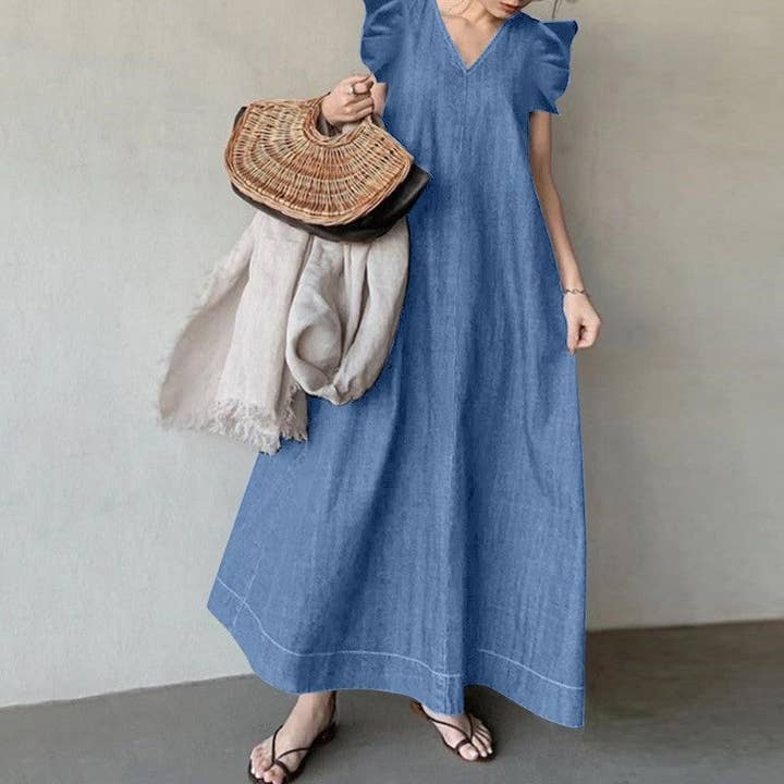V Neck Loose Long Sleeveless Dress for wholesale by Sheer Trend