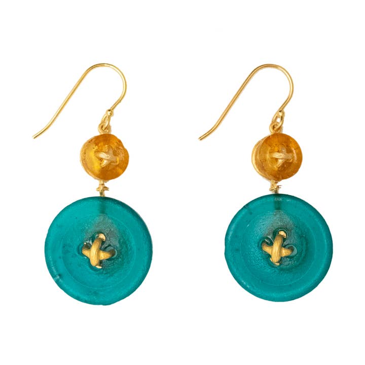 Button 2-Drop Wire Earrings for wholesale by Michael Vincent Michaud
