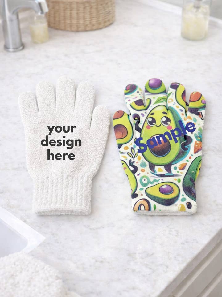 Custom Exfoliating Bath Shower Glove for wholesale by Cherry Chic Designs