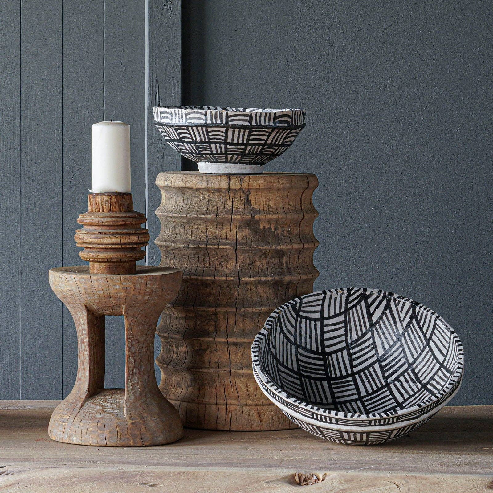 Blue Ocean Traders - Vente Assiettes/plats/bols de décoration - Bol en papier mâché peint à la main, ensemble de 21