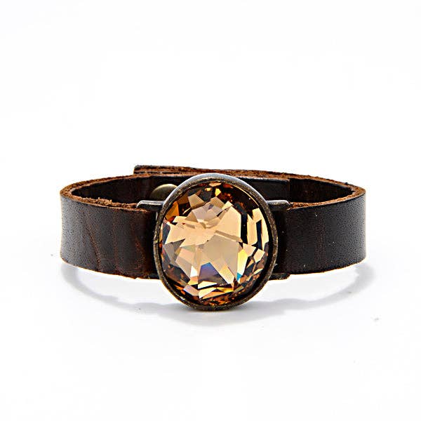 Single Crystal Leather Bracelet for wholesale by Rebel Designs Accessories