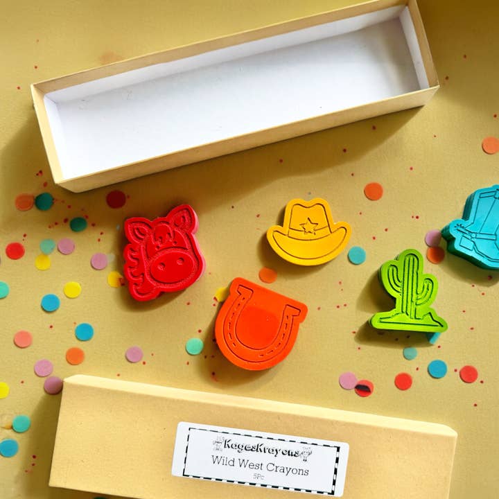 KagesKrayons - Vendita all'ingrosso Pastelli a cera - Bambini e neonati - Scatola regalo con pastelli Wild West a tema cowboy4