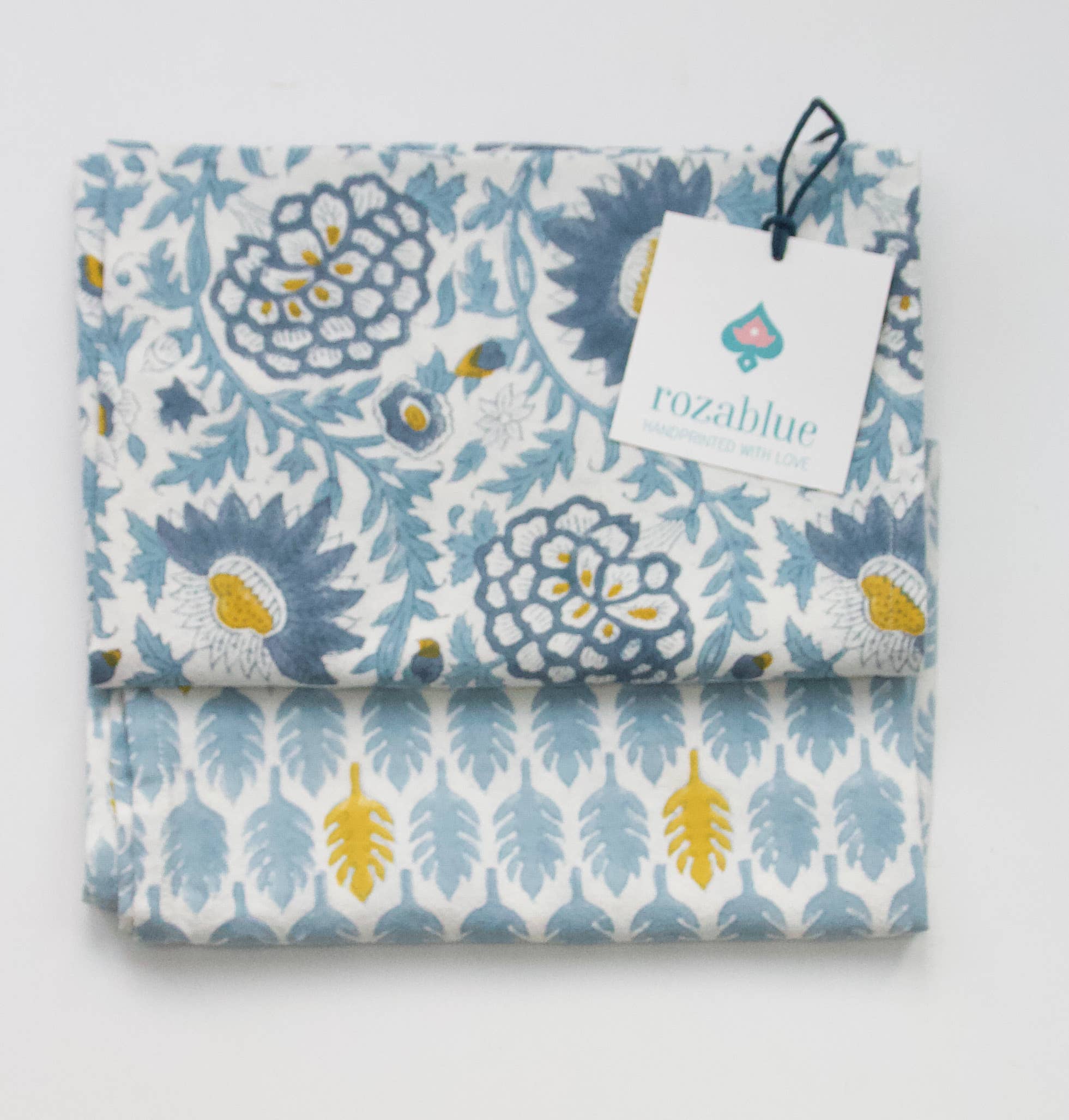 Rozablue - Vente Torchon - Torchon artisanal motif feuilles de curry bleu - 100 % coton2