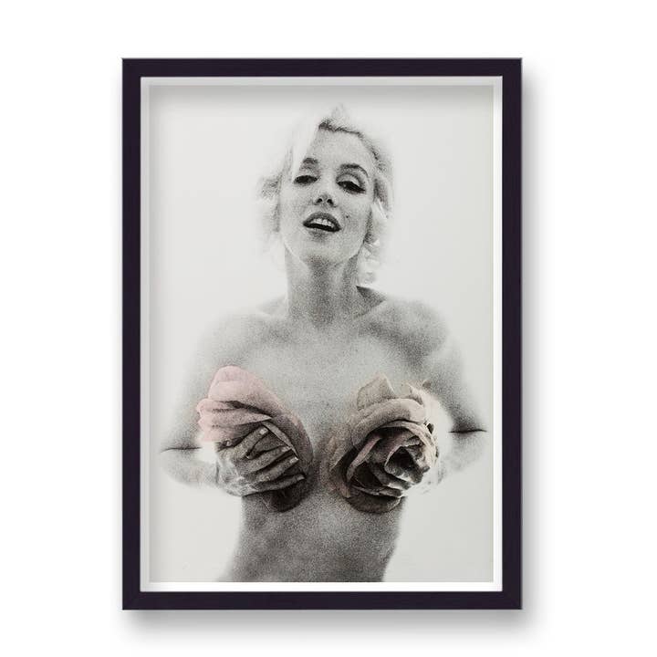 Marilyn Monroe Nude Photoshoot Pink Roses Over Breasts for wholesale by Gallery Print and Art