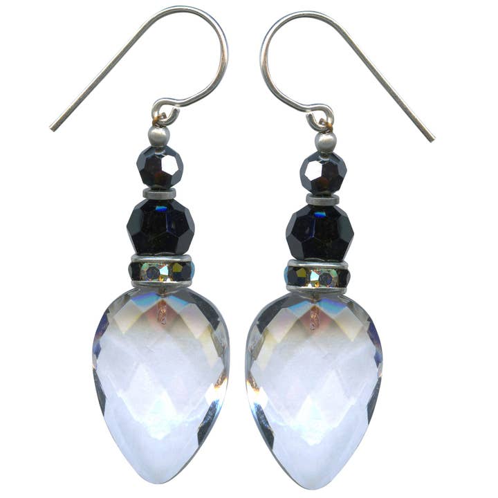CRUISE 23 - CLEAR GLASS EARRINGS, JET CRYSTAL, RHINESTONES for wholesale by Owen Glass Collection
