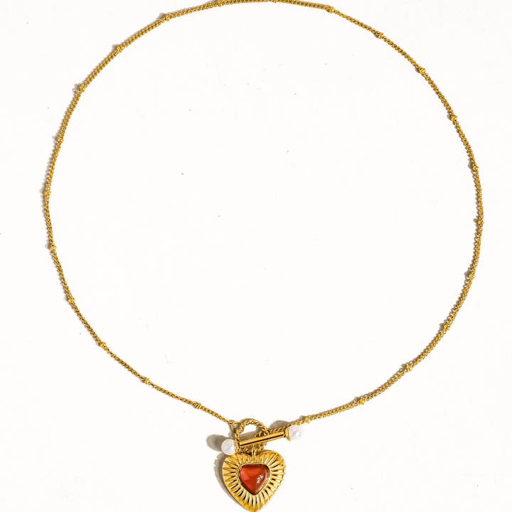 Rouge Collier vintage cœur Havana plaqué or 18K anti-ternissure en vente sur Faire1