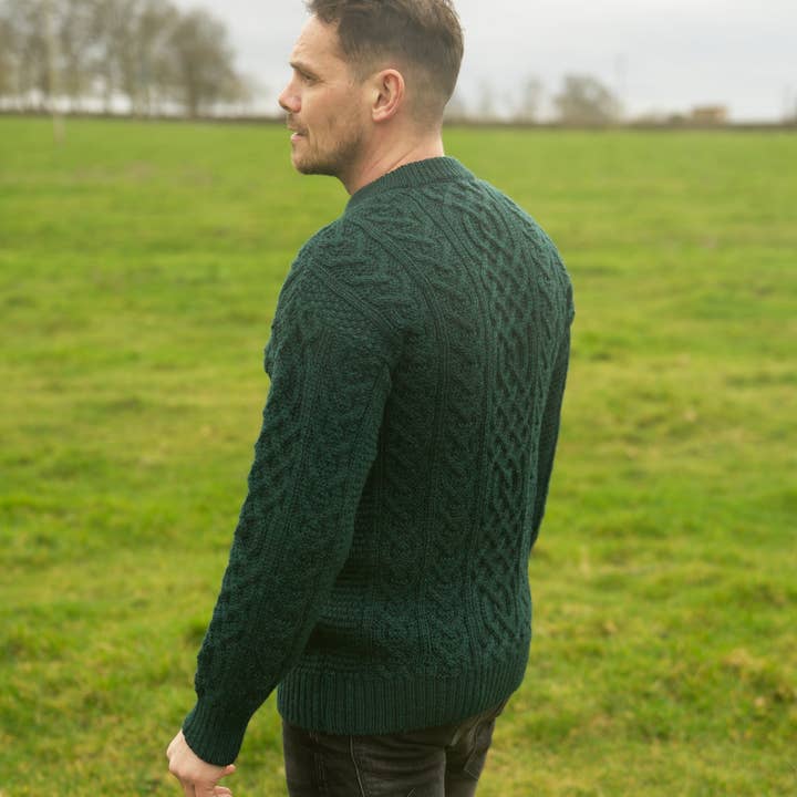 Mars Knitwear – Pulôver - Unissexo por atacado – Jumper de cabo Aran de lã britânica - Pine2