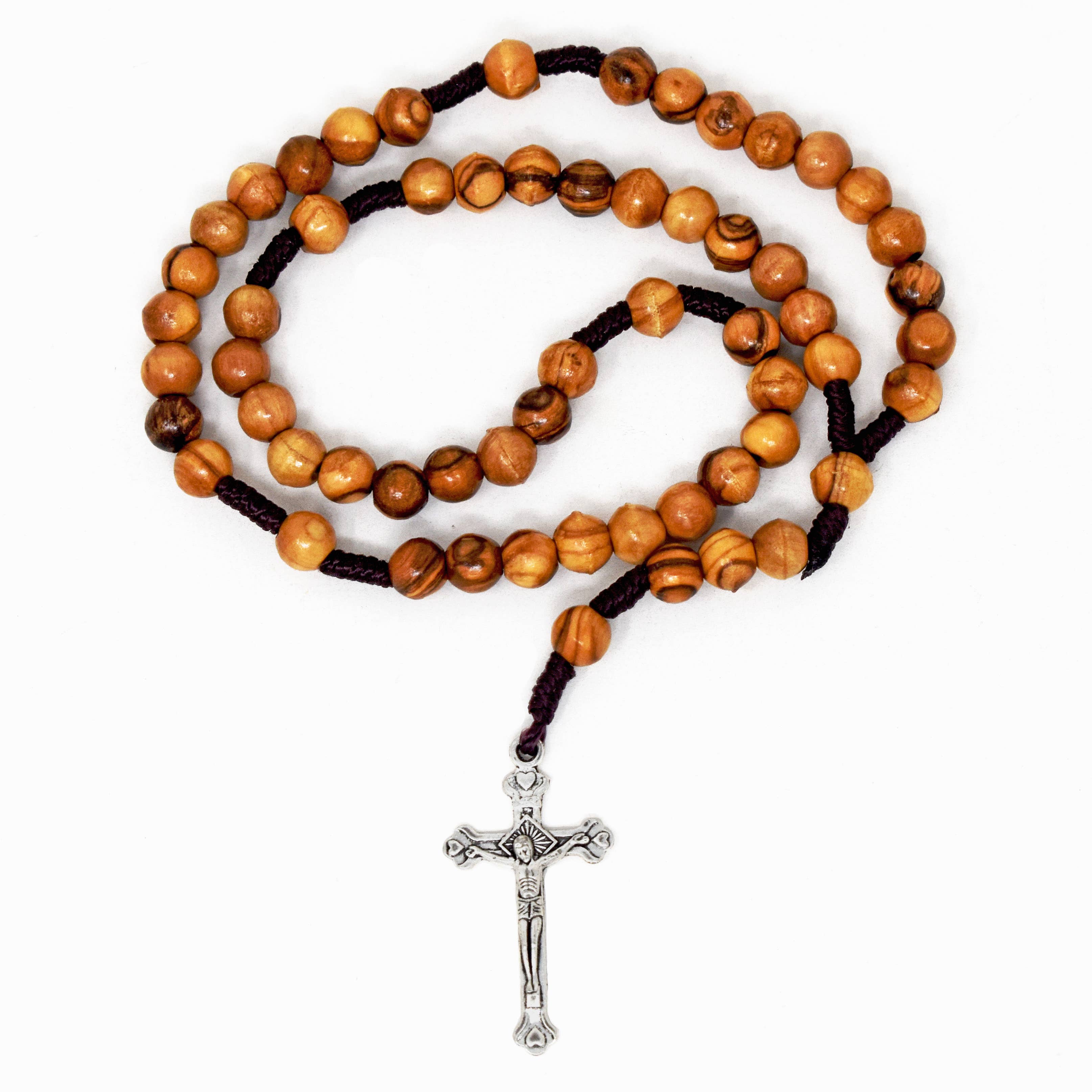 Fair to Trade Ltd - Wholesale Prayer Beads Necklace - Hand Carved Olive Wood Rosary with Cord and Silver Cross1