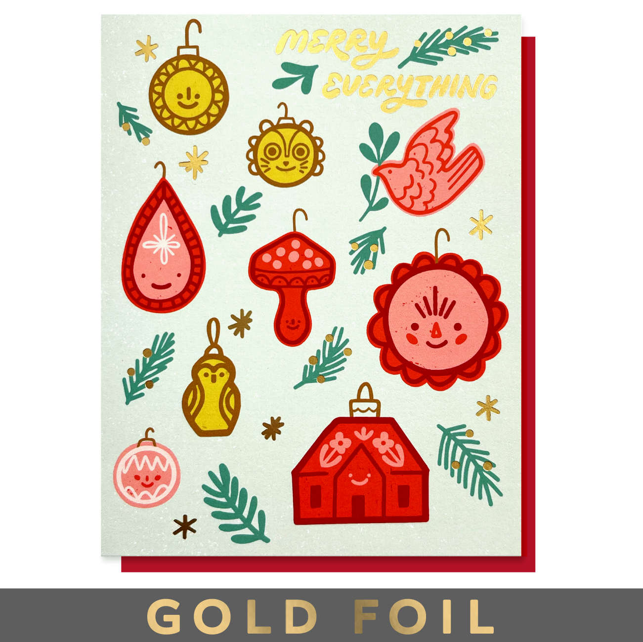 Paper Parasol Press - Wholesale Christmas Card - Merry Everything Ornaments Holiday Card (Box Set of 6)1