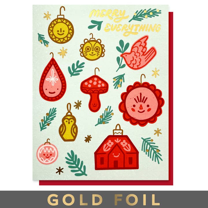 Paper Parasol Press - Wholesale Christmas Card - Merry Everything Ornaments Holiday Card (Box Set of 6)1