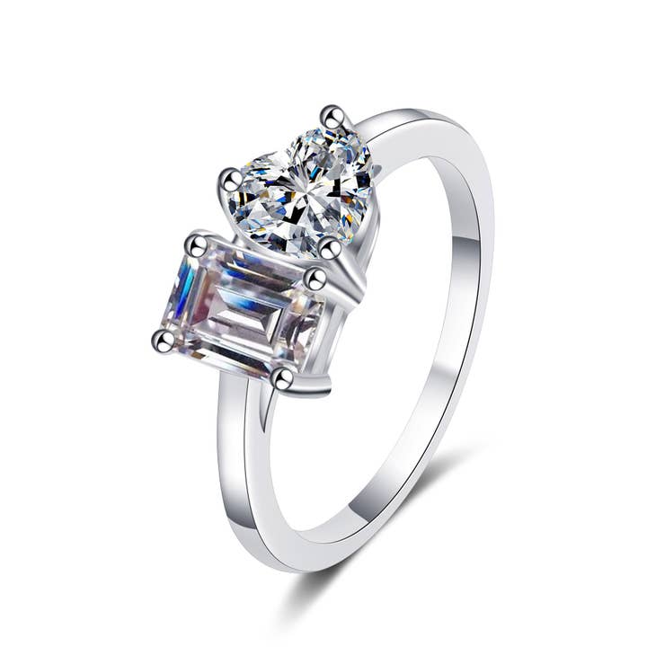 Perimade & Co. LLC - Wholesale Engagement Ring - Heart Square Moissanite Engagement Ring in Sterling Silver