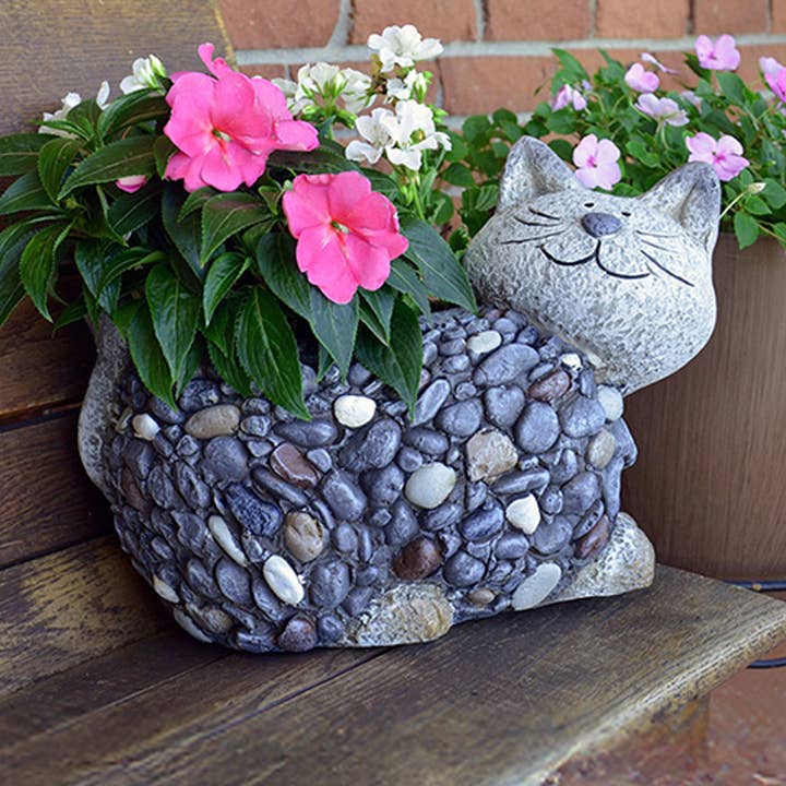 Cat Planter w/ Faux Stone Detailing for wholesale by RCS Gifts