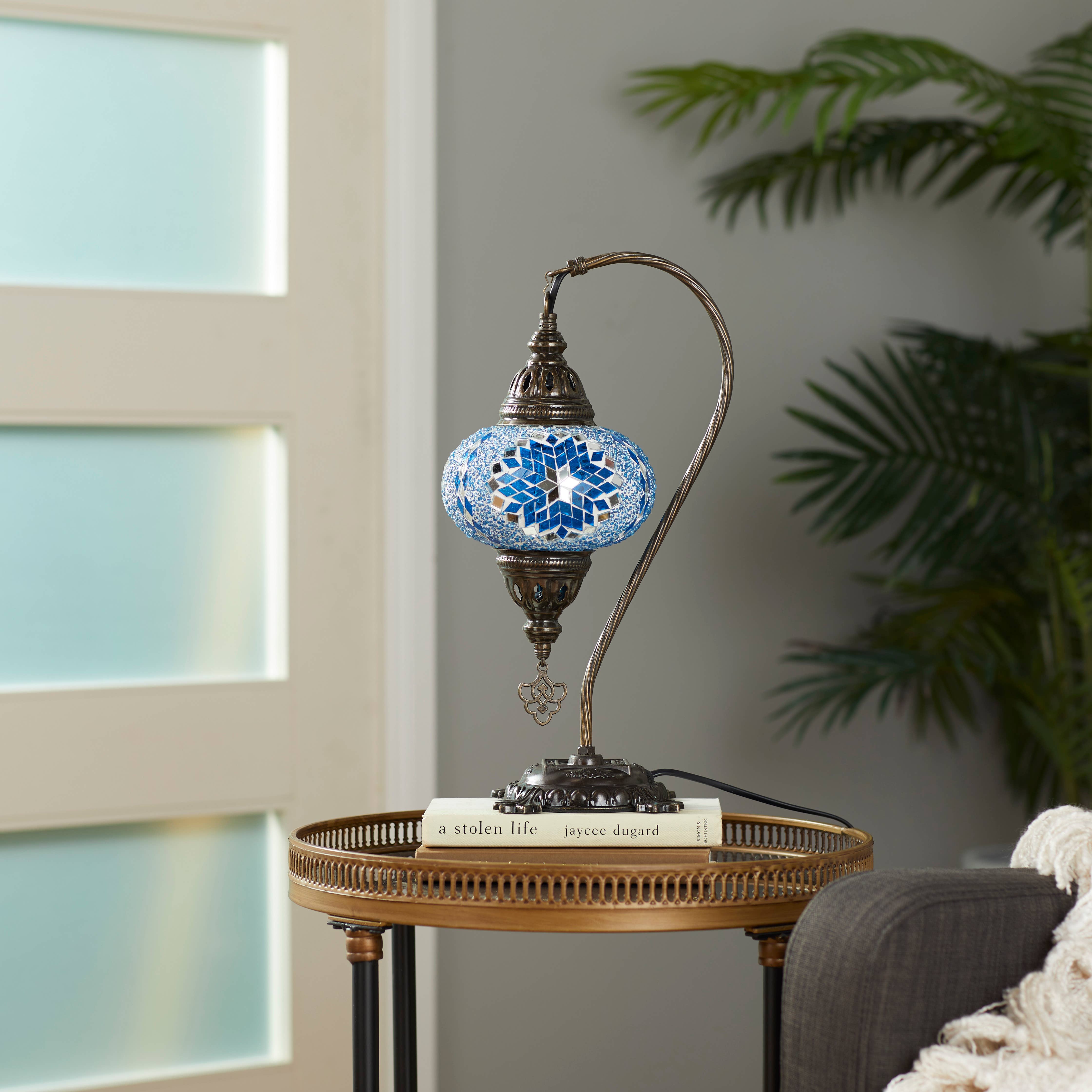 Import Corner - Venta al por mayor Lámparas decorativas/de escritorio - Lámpara de mesa con cuello de cisne mosaico de 7" - Base cuadrada2