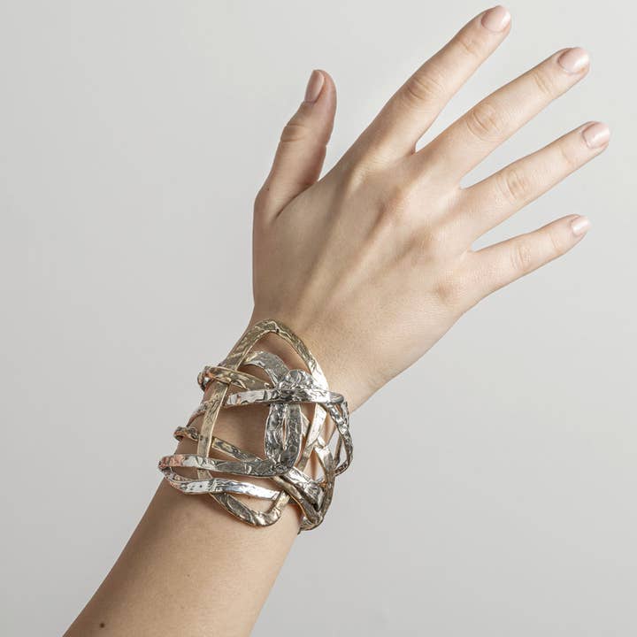 Mandile Gioielli - Wholesale Cuff Bracelet - Rigid bracelet with precious intertwining 925 silver and bronze BA1174
