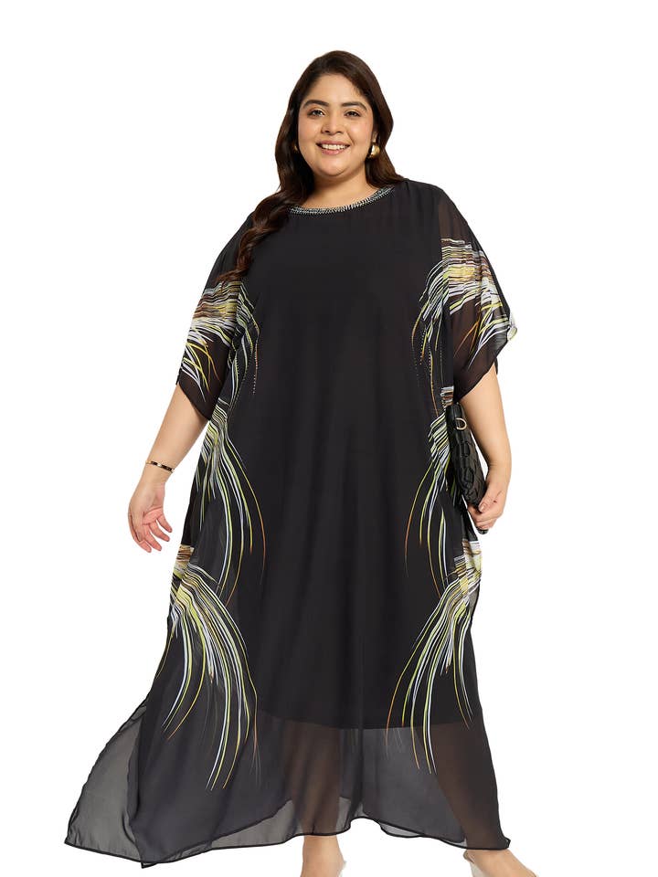 Georgette Black Tropical Women Casual Kaftan Dress for wholesale by GYPSIE BLU