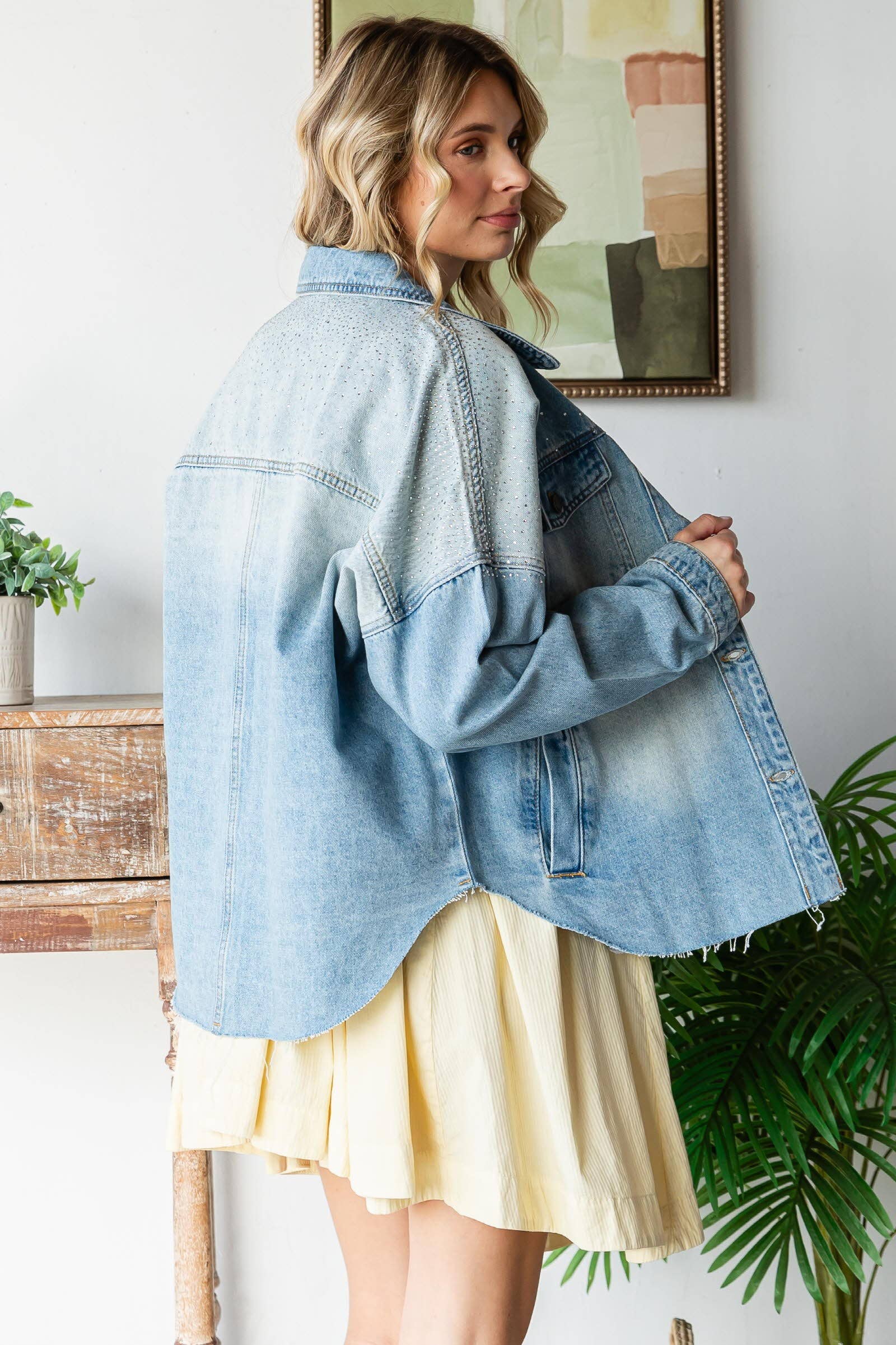 Med Wash Rhinestone gewassen spijkerjack voor groothandel op Faire5