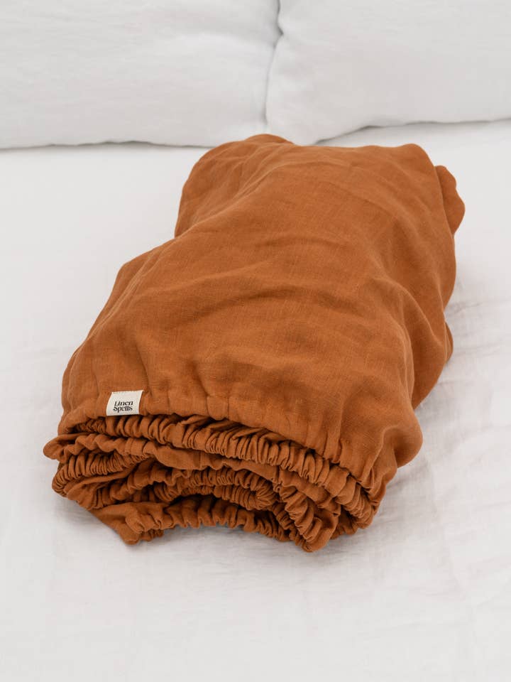 Cinnamon Linen Fitted Sheet for wholesale by Linen Spells