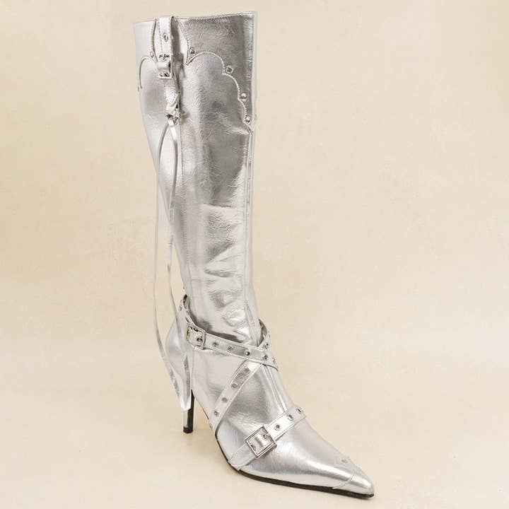 GUNNER - Western Stiletto Støvler med Nitter for engroshandel hos Lemonade Shoes