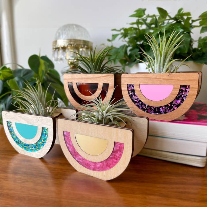 Geometric Table-top Air Planter — Wood, Acrylic for wholesale by Verdant Moon