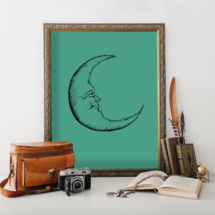 Impression artistique Whimsigoth Celestial Moon | Décoration murale Moon Face pour la vente par Kaleigh Day Art