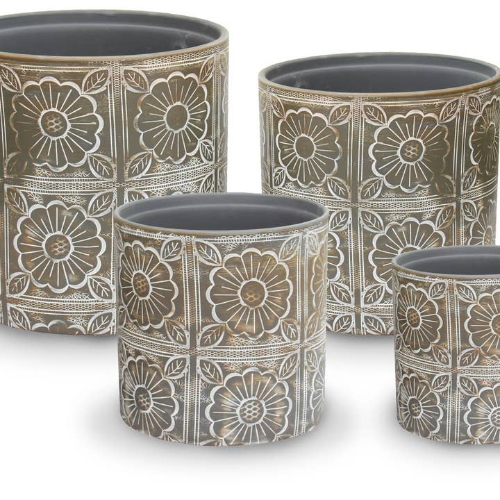 4Pc Set - Bandana Cylinder Pot - Black for wholesale by Ceramo Pottery