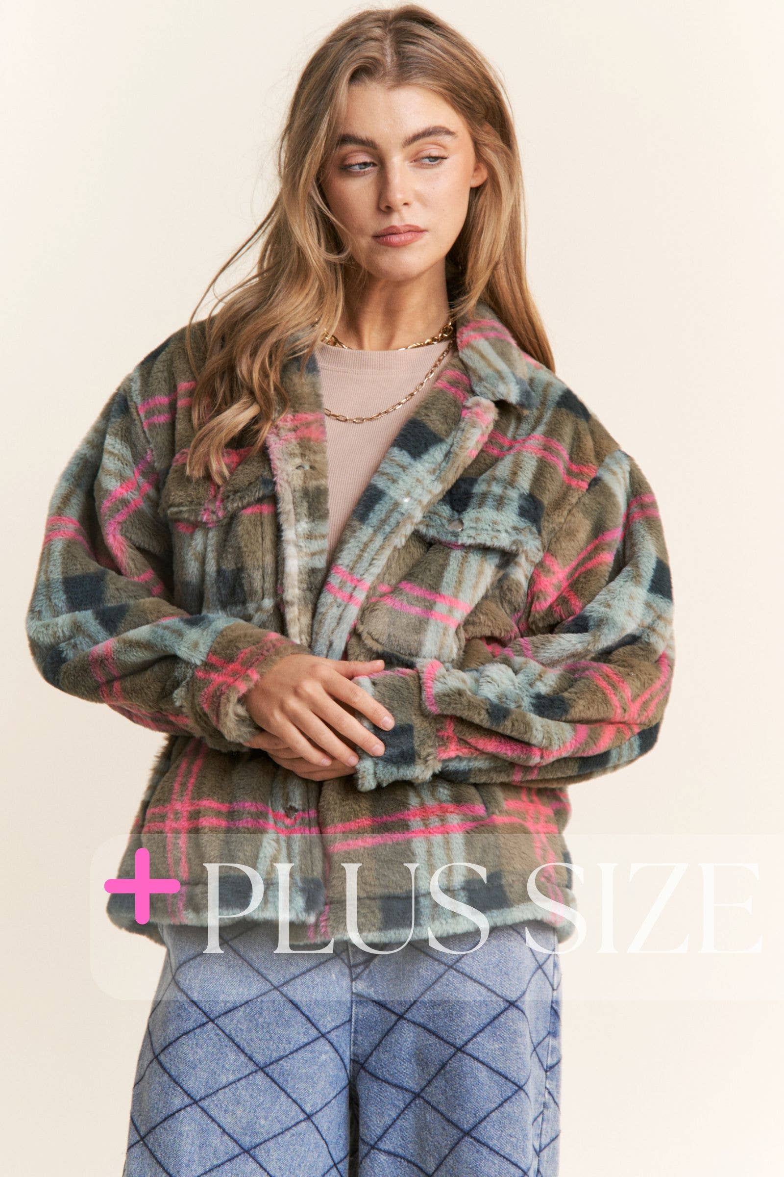 J.NNA - Vendita all'ingrosso Giacca - Donna - Giacca a quadri morbida con bottoni taglia forte1