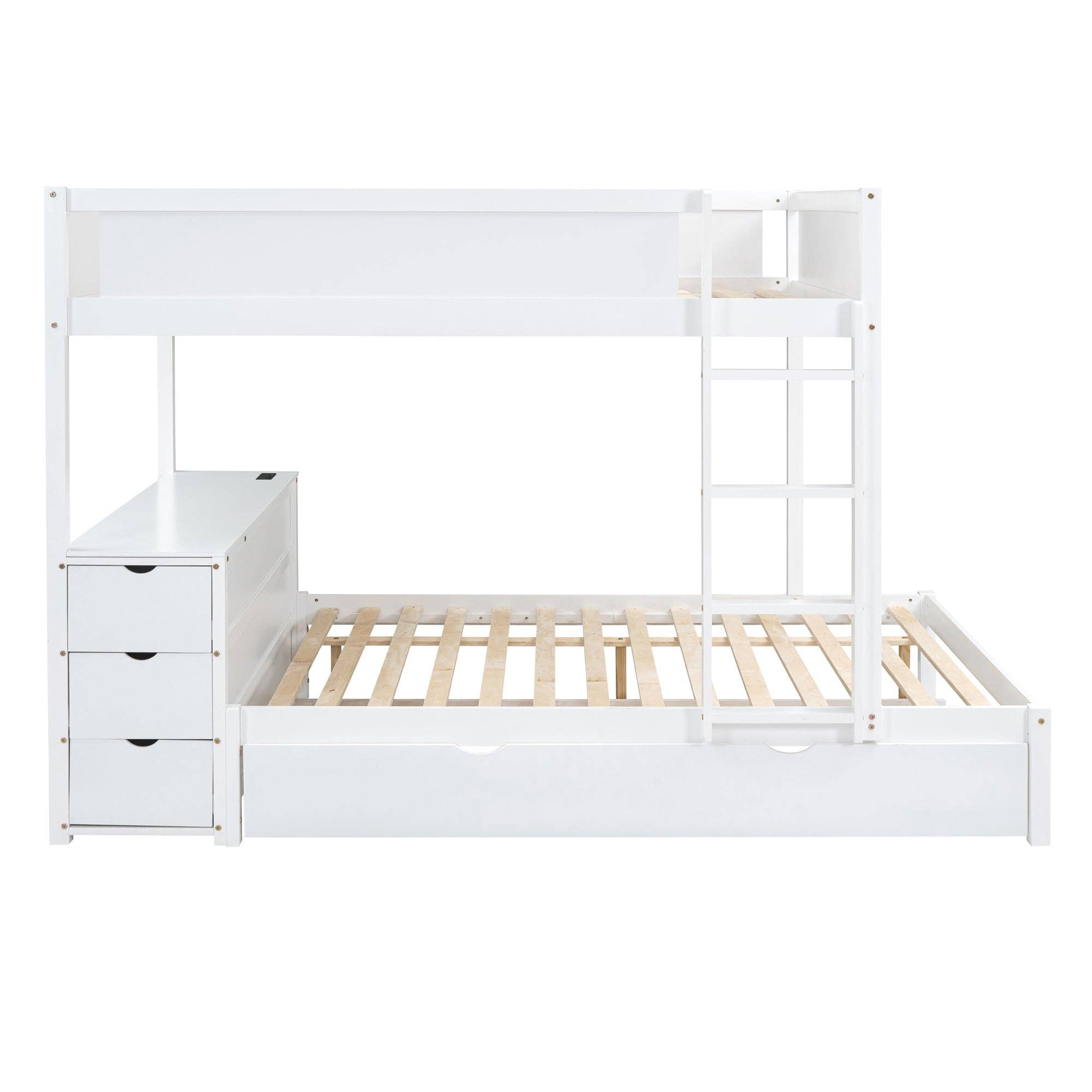 39F Inc. - Wholesale Bed - Full-Over-Full Bunk Bed with Trundle, Storage & Desk – White3