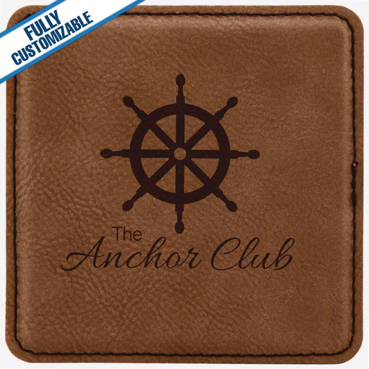 GiftWorksPlus - Wholesale Coasters - Engraved Leatherette Square Coasters - Fully Customizable