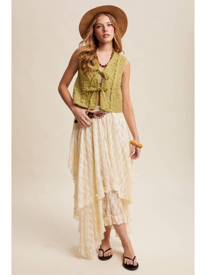 Listicle - Wholesale Outerwear Vest - Women’s - Embroidered Lace Tie-Front Vest LVT00910